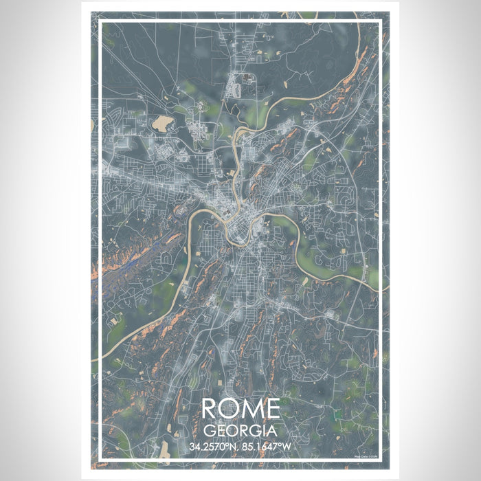 Rome Georgia Map Print Portrait Orientation in Afternoon Style With Shaded Background