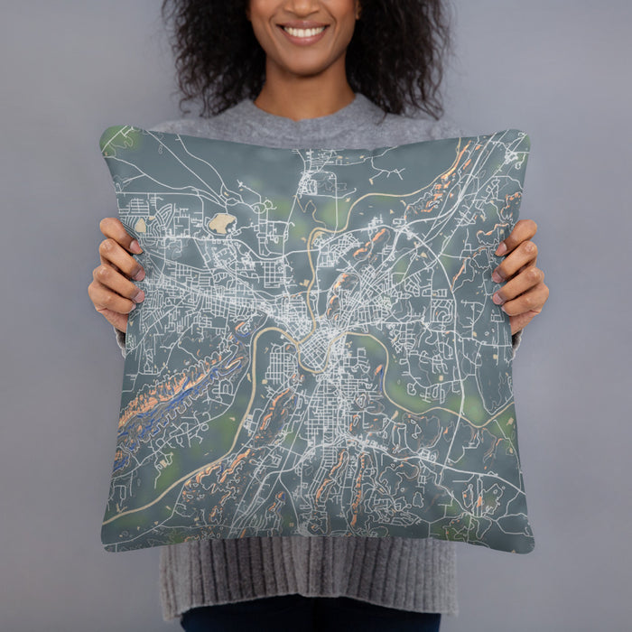Person holding 18x18 Custom Rome Georgia Map Throw Pillow in Afternoon