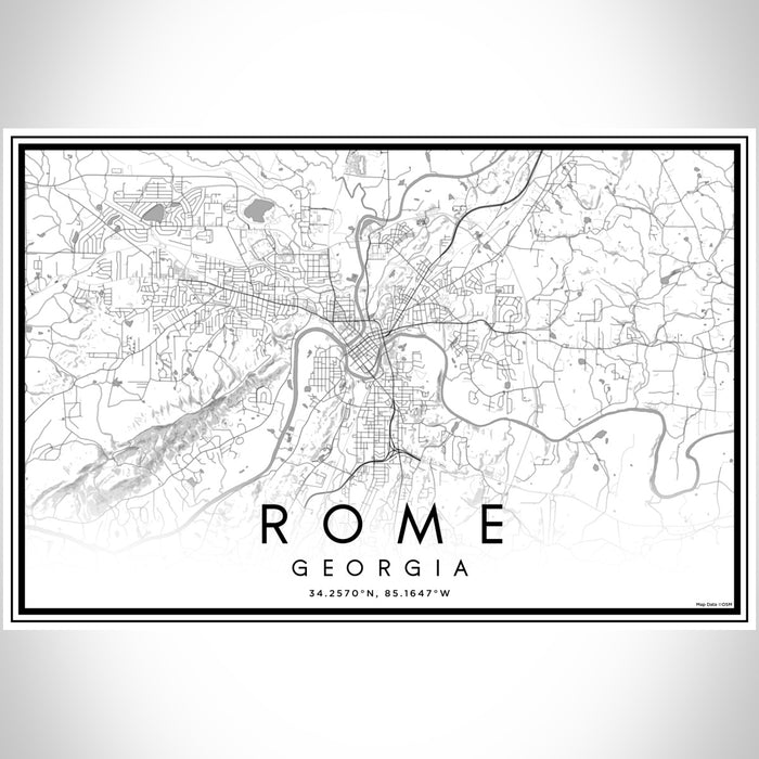 Rome Georgia Map Print Landscape Orientation in Classic Style With Shaded Background
