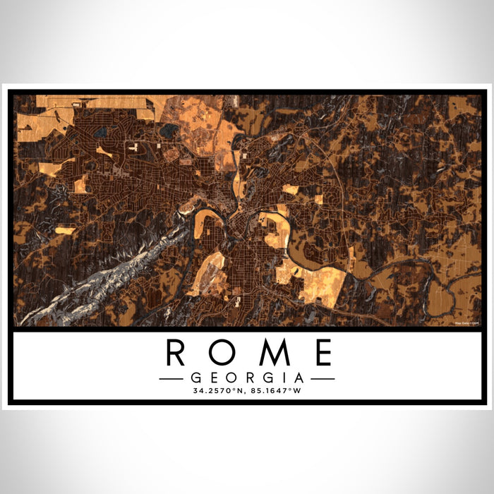 Rome Georgia Map Print Landscape Orientation in Ember Style With Shaded Background