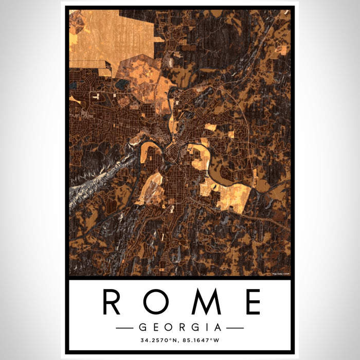 Rome Georgia Map Print Portrait Orientation in Ember Style With Shaded Background