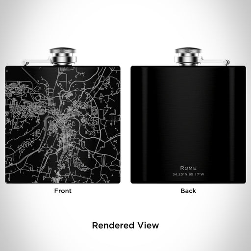 Rendered View of Rome Georgia Map Engraving on 6oz Stainless Steel Flask in Black