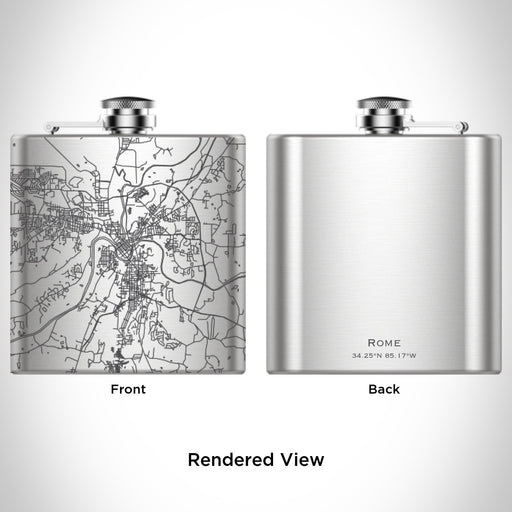 Rendered View of Rome Georgia Map Engraving on 6oz Stainless Steel Flask