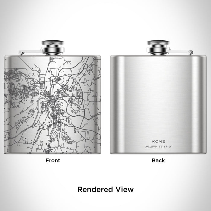 Rendered View of Rome Georgia Map Engraving on 6oz Stainless Steel Flask