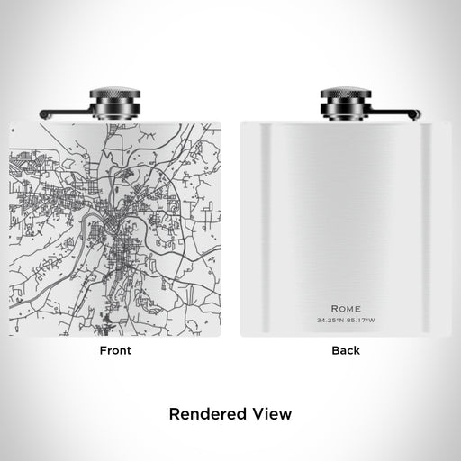 Rendered View of Rome Georgia Map Engraving on 6oz Stainless Steel Flask in White