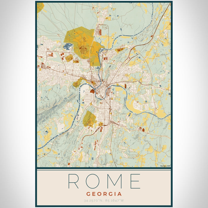 Rome Georgia Map Print Portrait Orientation in Woodblock Style With Shaded Background