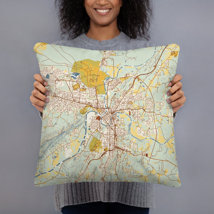 Person holding 18x18 Custom Rome Georgia Map Throw Pillow in Woodblock