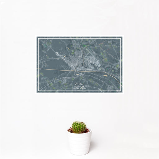 12x18 Rome New York Map Print Landscape Orientation in Afternoon Style With Small Cactus Plant in White Planter