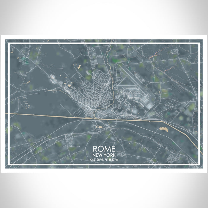 Rome New York Map Print Landscape Orientation in Afternoon Style With Shaded Background