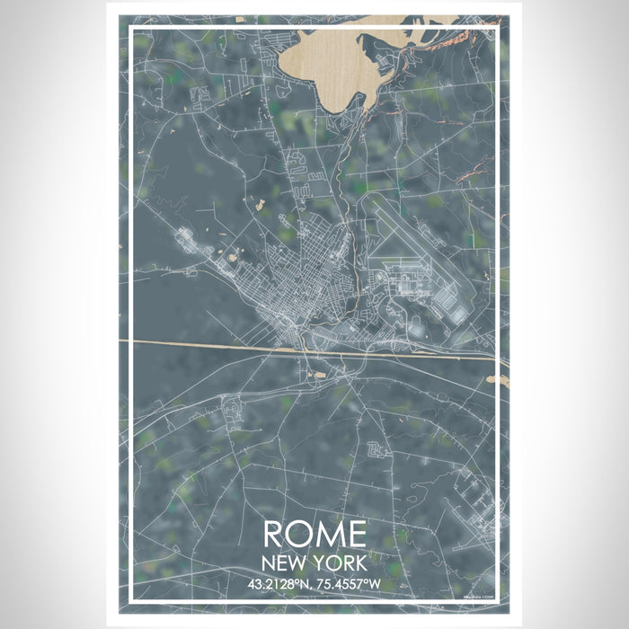 Rome New York Map Print Portrait Orientation in Afternoon Style With Shaded Background