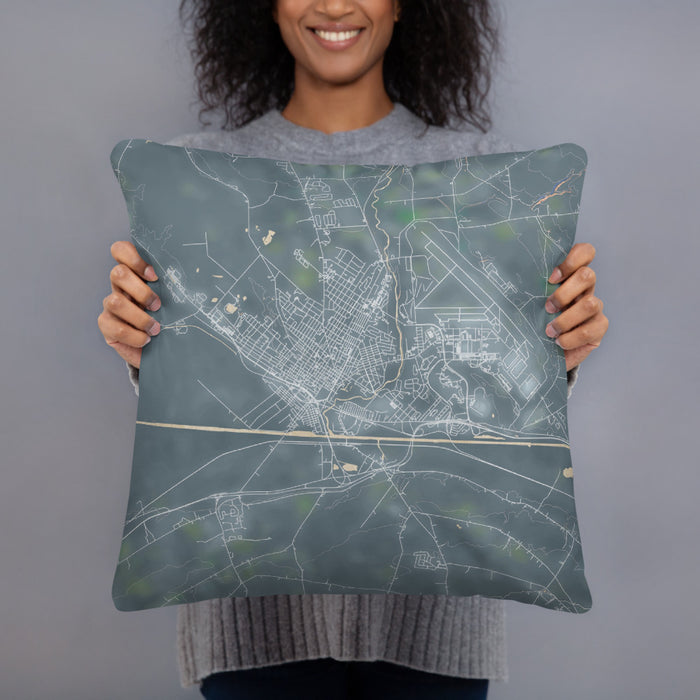 Person holding 18x18 Custom Rome New York Map Throw Pillow in Afternoon