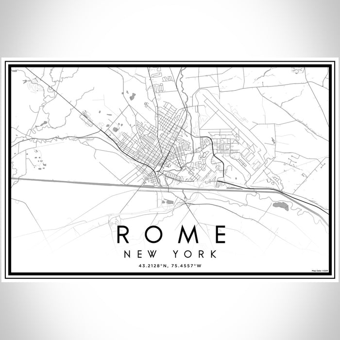 Rome New York Map Print Landscape Orientation in Classic Style With Shaded Background