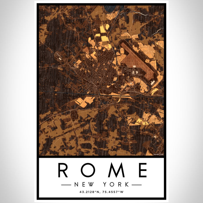 Rome New York Map Print Portrait Orientation in Ember Style With Shaded Background