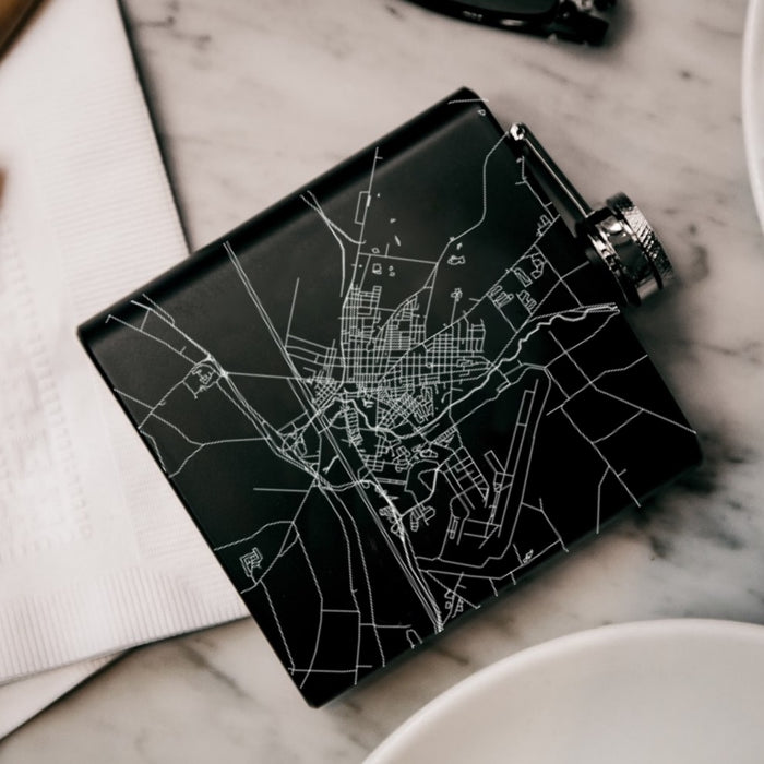 Rome New York Custom Engraved City Map Inscription Coordinates on 6oz Stainless Steel Flask in Black