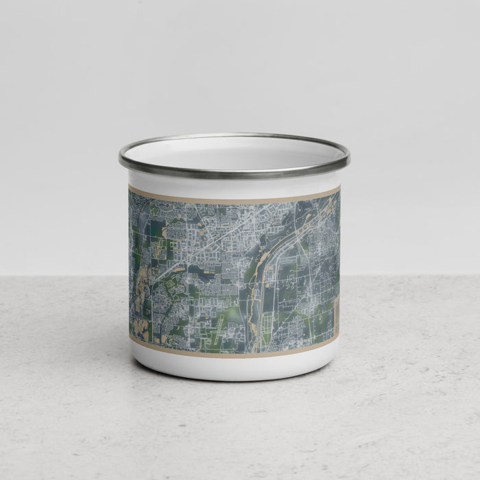 Front View Custom Romeoville Illinois Map Enamel Mug in Afternoon