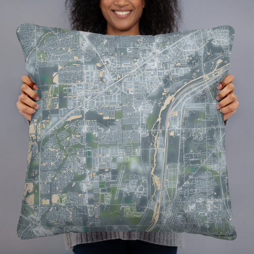 Person holding 22x22 Custom Romeoville Illinois Map Throw Pillow in Afternoon