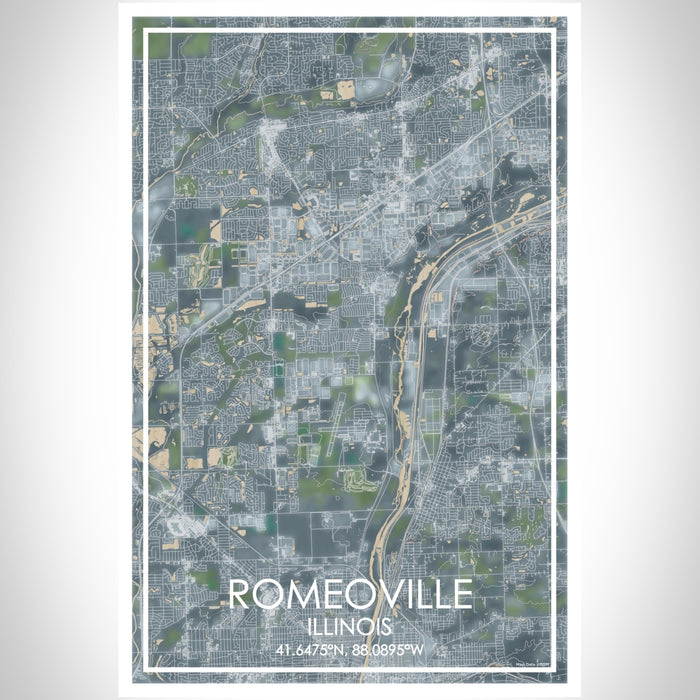 Romeoville Illinois Map Print Portrait Orientation in Afternoon Style With Shaded Background