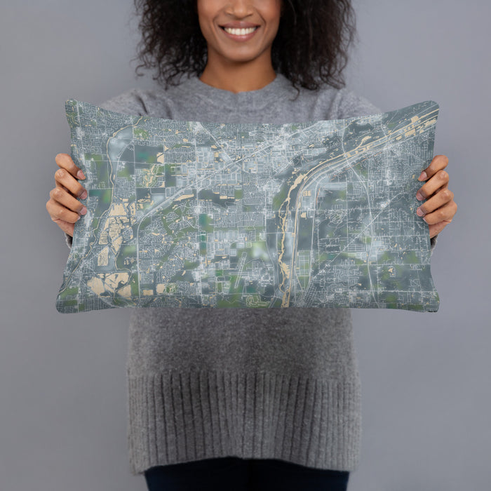 Person holding 20x12 Custom Romeoville Illinois Map Throw Pillow in Afternoon