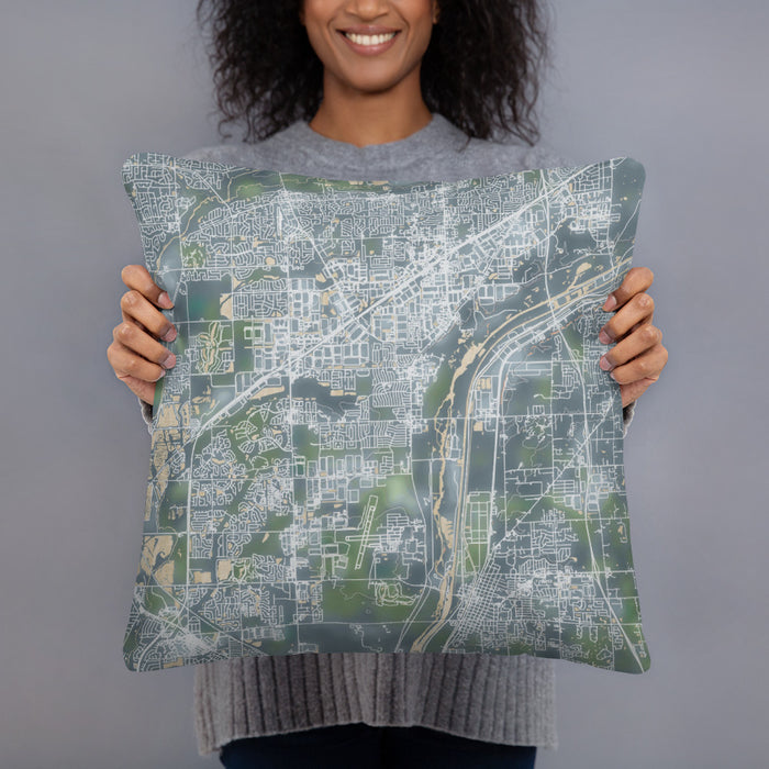 Person holding 18x18 Custom Romeoville Illinois Map Throw Pillow in Afternoon