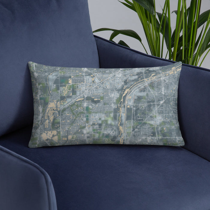 Custom Romeoville Illinois Map Throw Pillow in Afternoon on Blue Colored Chair