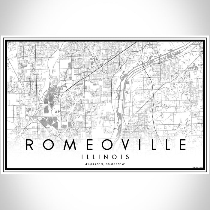 Romeoville Illinois Map Print Landscape Orientation in Classic Style With Shaded Background
