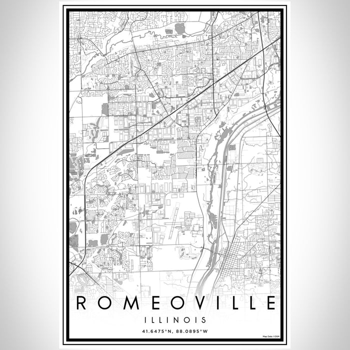 Romeoville Illinois Map Print Portrait Orientation in Classic Style With Shaded Background