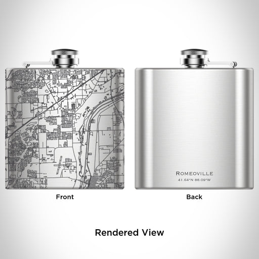 Rendered View of Romeoville Illinois Map Engraving on 6oz Stainless Steel Flask