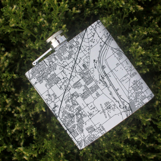 Romeoville Illinois Custom Engraved City Map Inscription Coordinates on 6oz Stainless Steel Flask in White