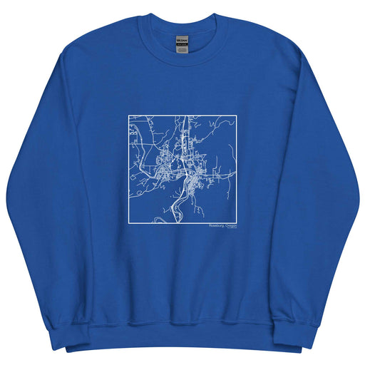 Roseburg Oregon  Map Unisex Crewneck Sweater with City inscription in Royal Blue