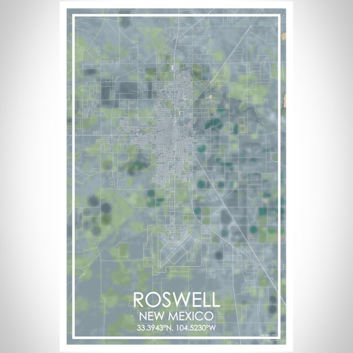 Roswell New Mexico Map Print Portrait Orientation in Afternoon Style With Shaded Background