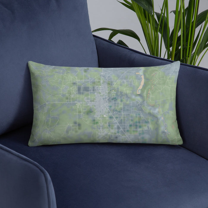 Custom Roswell New Mexico Map Throw Pillow in Afternoon on Blue Colored Chair