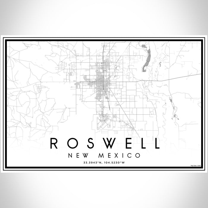 Roswell New Mexico Map Print Landscape Orientation in Classic Style With Shaded Background