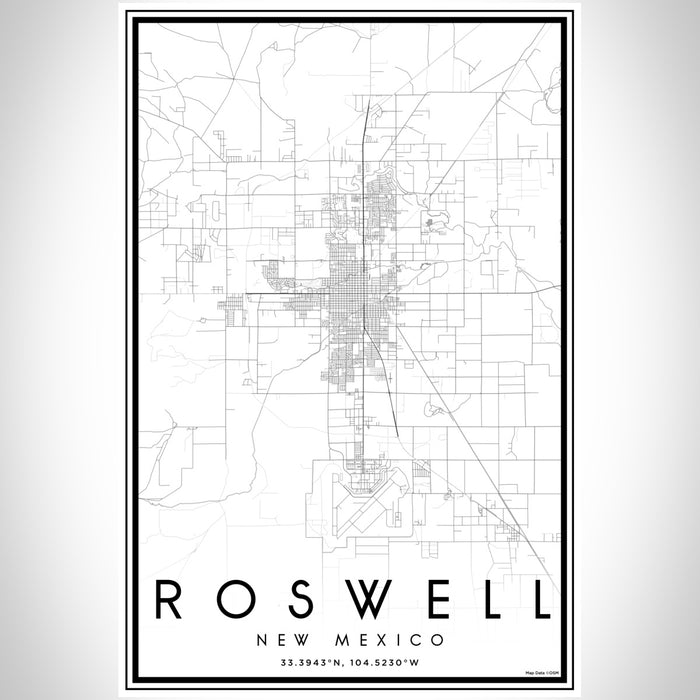 Roswell New Mexico Map Print Portrait Orientation in Classic Style With Shaded Background