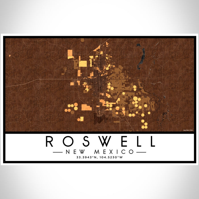 Roswell New Mexico Map Print Landscape Orientation in Ember Style With Shaded Background