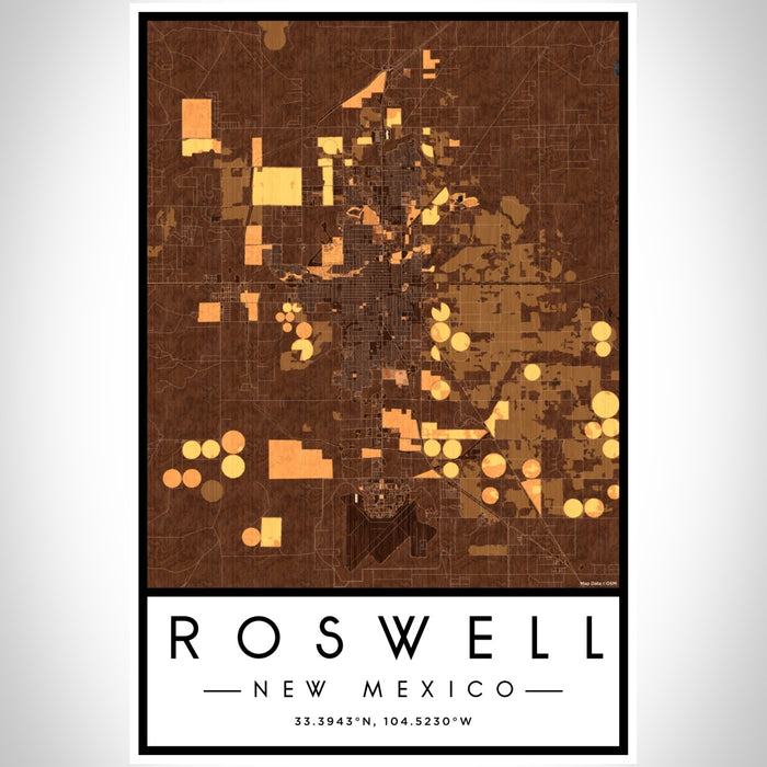 Roswell New Mexico Map Print Portrait Orientation in Ember Style With Shaded Background