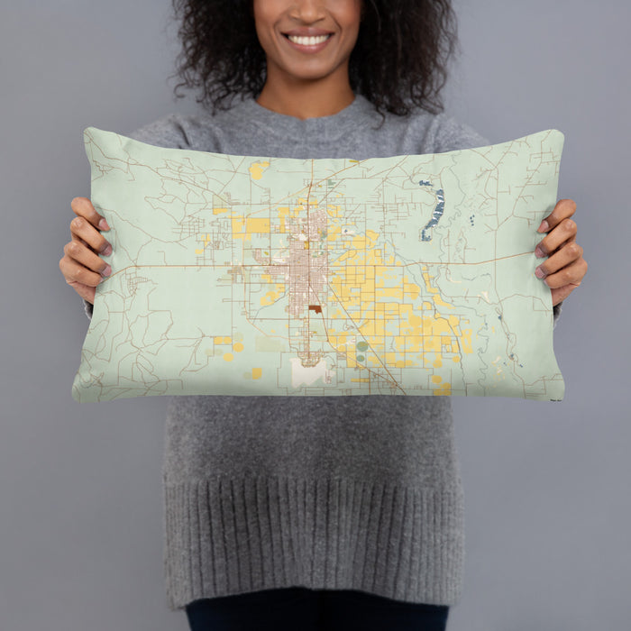 Person holding 20x12 Custom Roswell New Mexico Map Throw Pillow in Woodblock