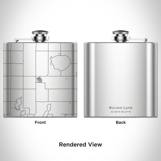 Rendered View of Round Lake Minnesota Map Engraving on 6oz Stainless Steel Flask
