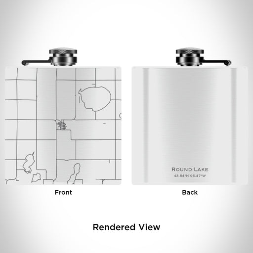 Rendered View of Round Lake Minnesota Map Engraving on 6oz Stainless Steel Flask in White