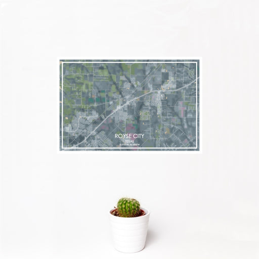12x18 Royse City Texas Map Print Landscape Orientation in Afternoon Style With Small Cactus Plant in White Planter