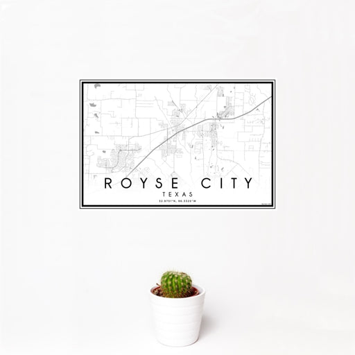 12x18 Royse City Texas Map Print Landscape Orientation in Classic Style With Small Cactus Plant in White Planter