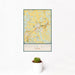 12x18 Royse City Texas Map Print Portrait Orientation in Woodblock Style With Small Cactus Plant in White Planter