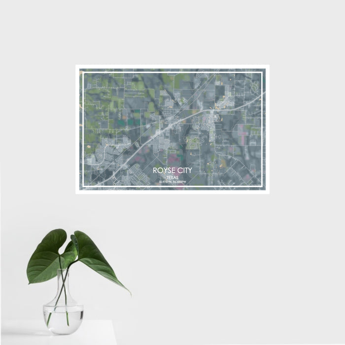 16x24 Royse City Texas Map Print Landscape Orientation in Afternoon Style With Tropical Plant Leaves in Water