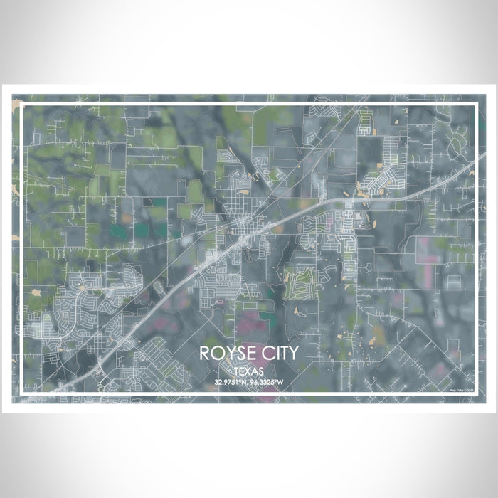 Royse City Texas Map Print Landscape Orientation in Afternoon Style With Shaded Background