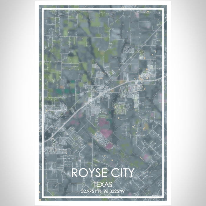 Royse City Texas Map Print Portrait Orientation in Afternoon Style With Shaded Background