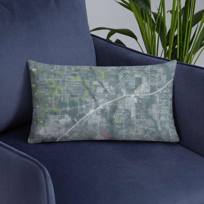 Custom Royse City Texas Map Throw Pillow in Afternoon on Blue Colored Chair