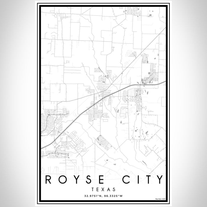 Royse City Texas Map Print Portrait Orientation in Classic Style With Shaded Background