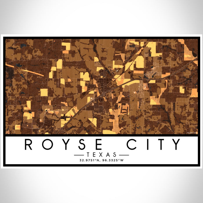 Royse City Texas Map Print Landscape Orientation in Ember Style With Shaded Background