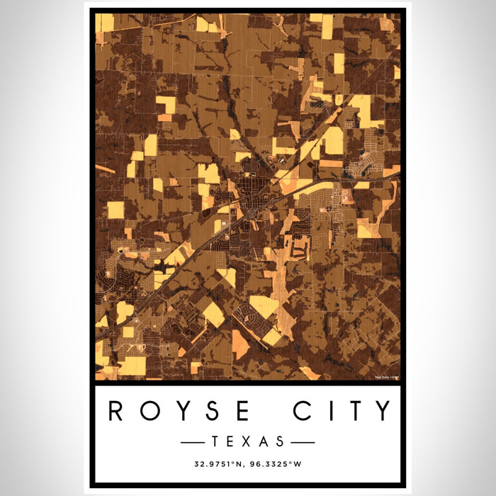Royse City Texas Map Print Portrait Orientation in Ember Style With Shaded Background