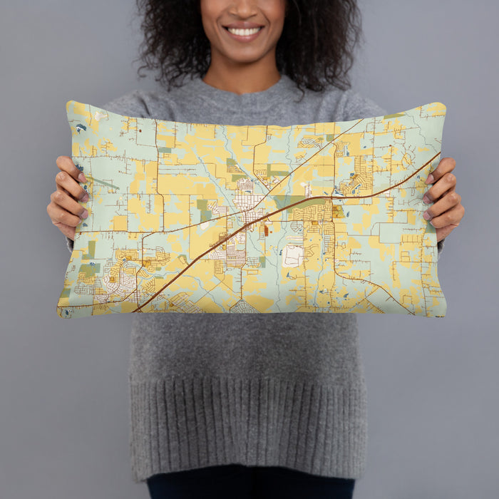 Person holding 20x12 Custom Royse City Texas Map Throw Pillow in Woodblock