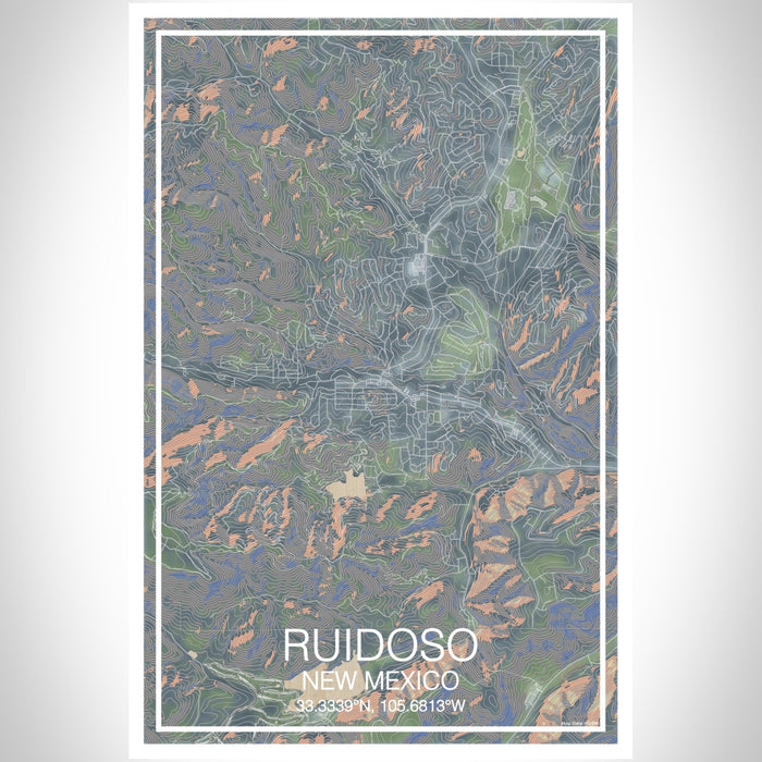Ruidoso New Mexico Map Print Portrait Orientation in Afternoon Style With Shaded Background